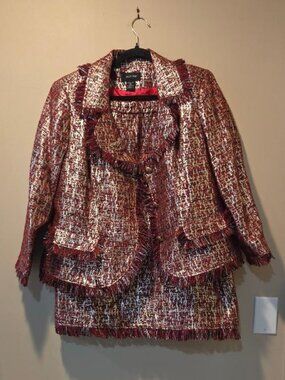 Ashro Vintage Style Metallic Red and Gold Tweed Skirt Suit